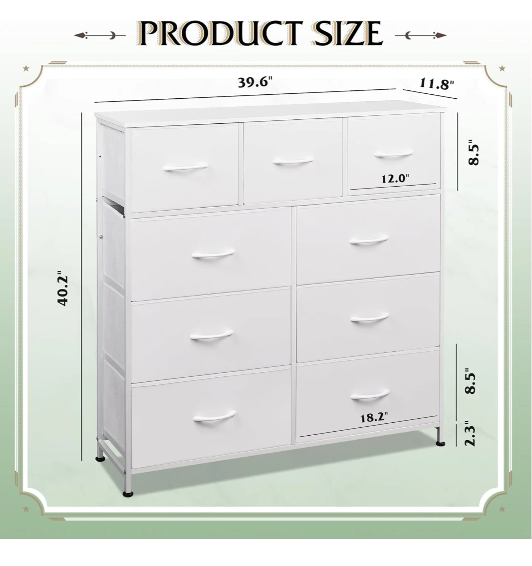 White 9-Drawer Fabric Dresser - photo 2