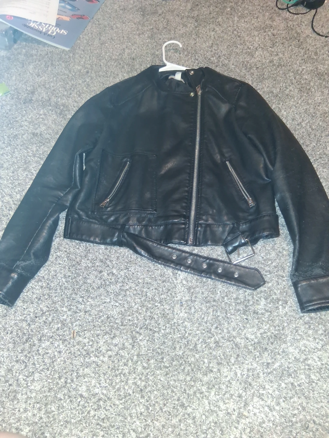 Black Faux Leather Moto Jacket with Belt - photo 2