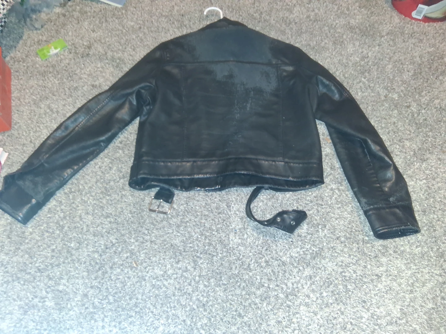 Black Faux Leather Moto Jacket with Belt - photo 3