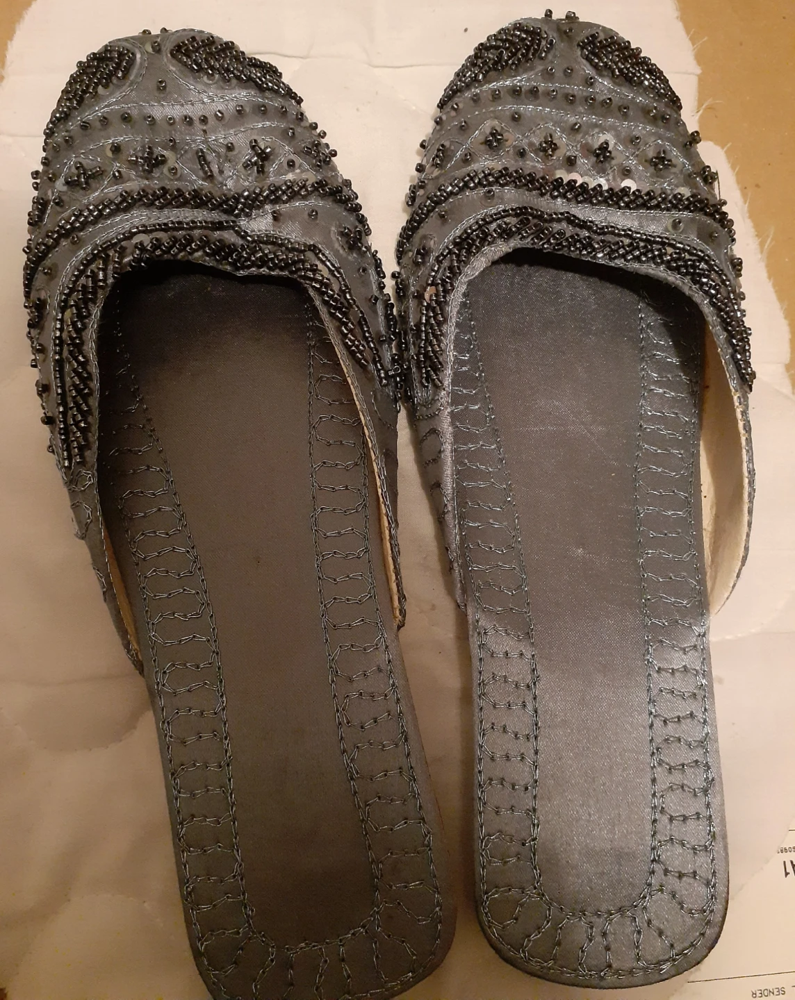 Beaded Slippers - Blue/grey