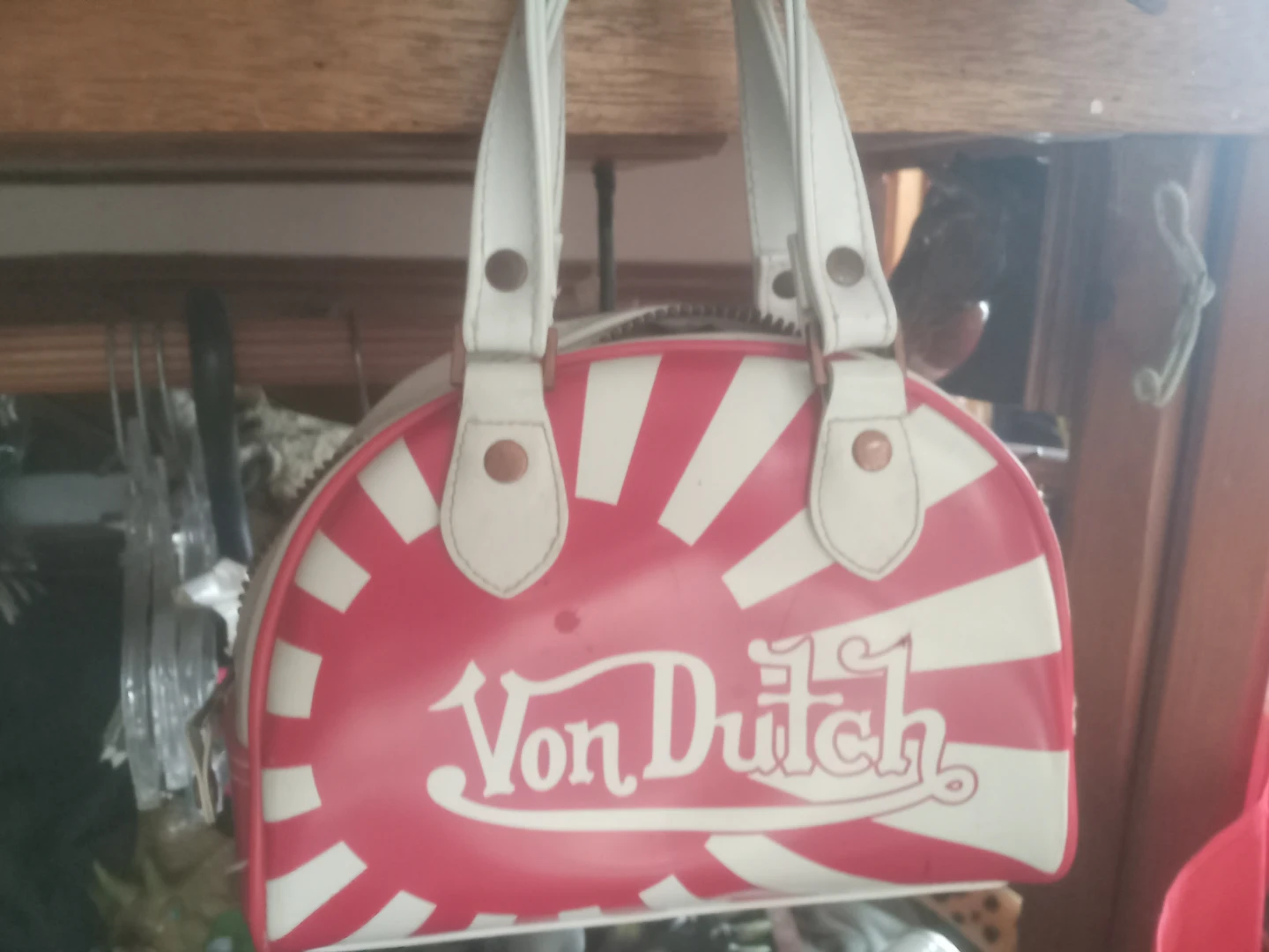 Von Dutch Red & White Barrel Bag