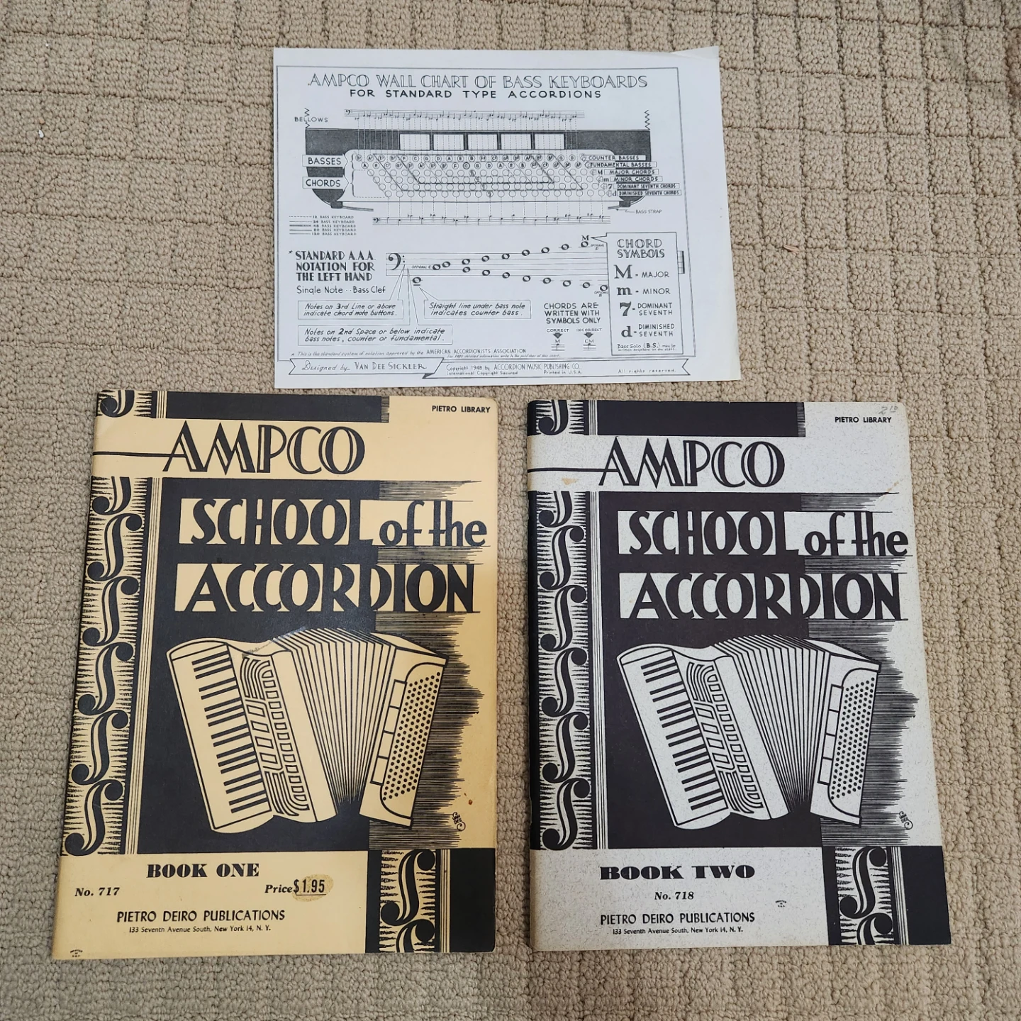 AMPCO School of the Accordion Books 1 & 2 with Wall Chart 1950s