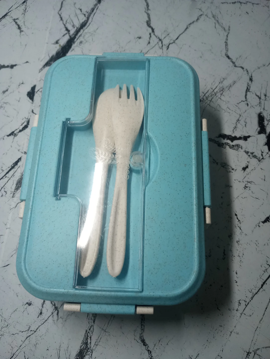 Light Blue Divided Lunch Box with Utensils