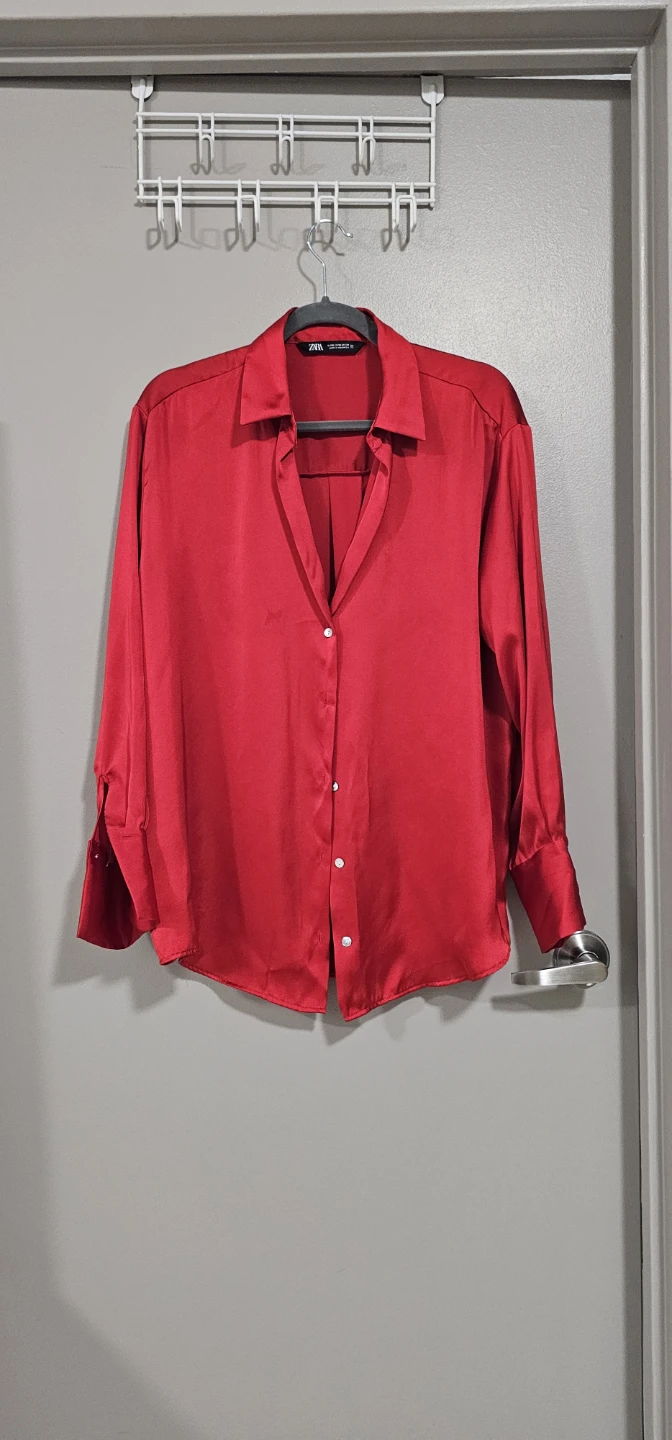 ZARA Red Satin Button-Up Shirt - EUR M