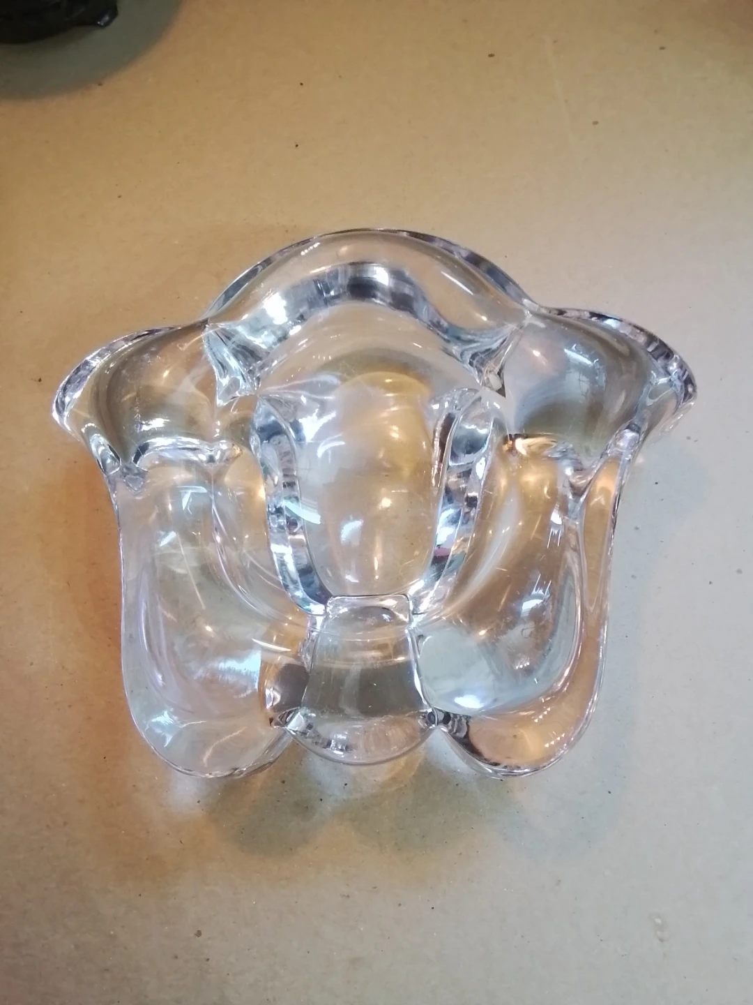 MCM Orrefors Fleur De Lis Signed Heavy Crystal Bowl / Ashtray