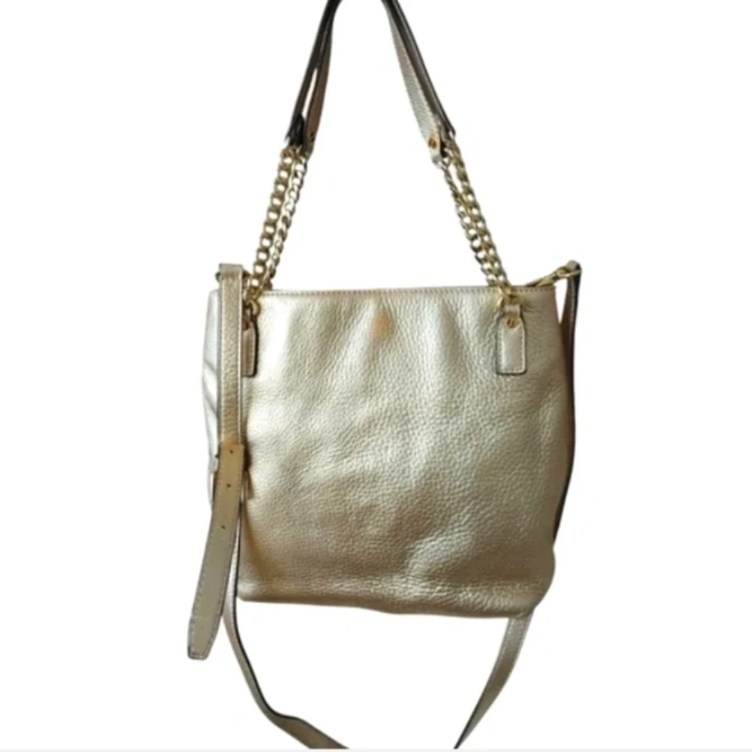 Michael Kors Gold Metallic Leather Shoulder Crossbody Bag