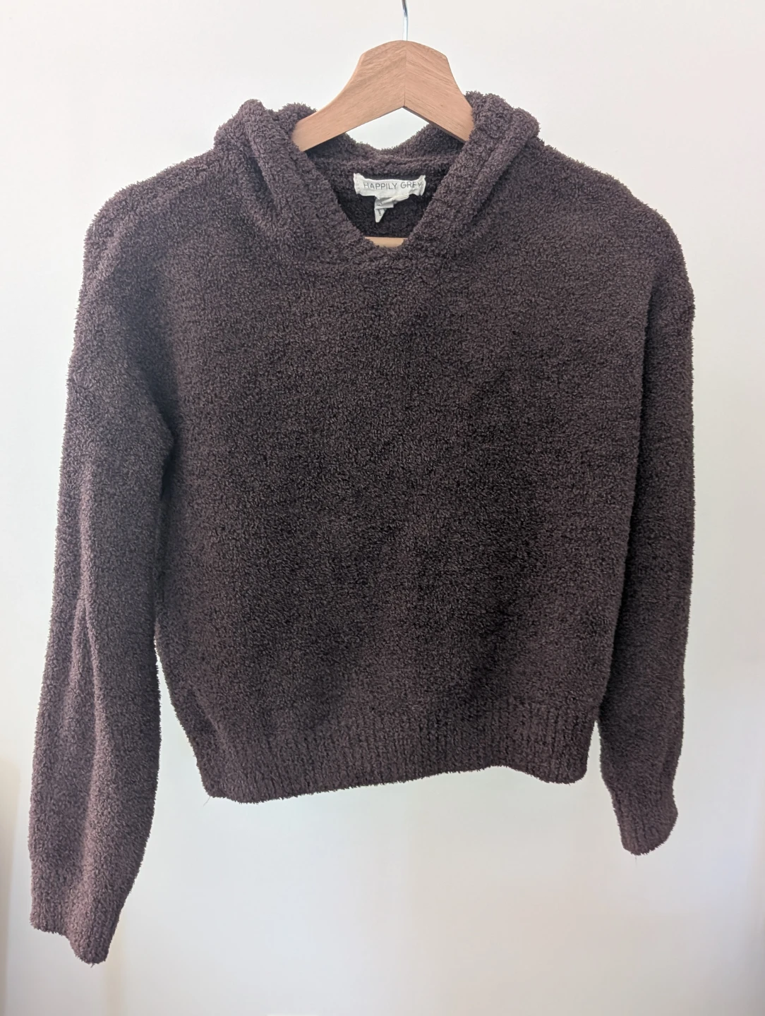 Happily Grey Brown Fuzzy Cropped Hoodie