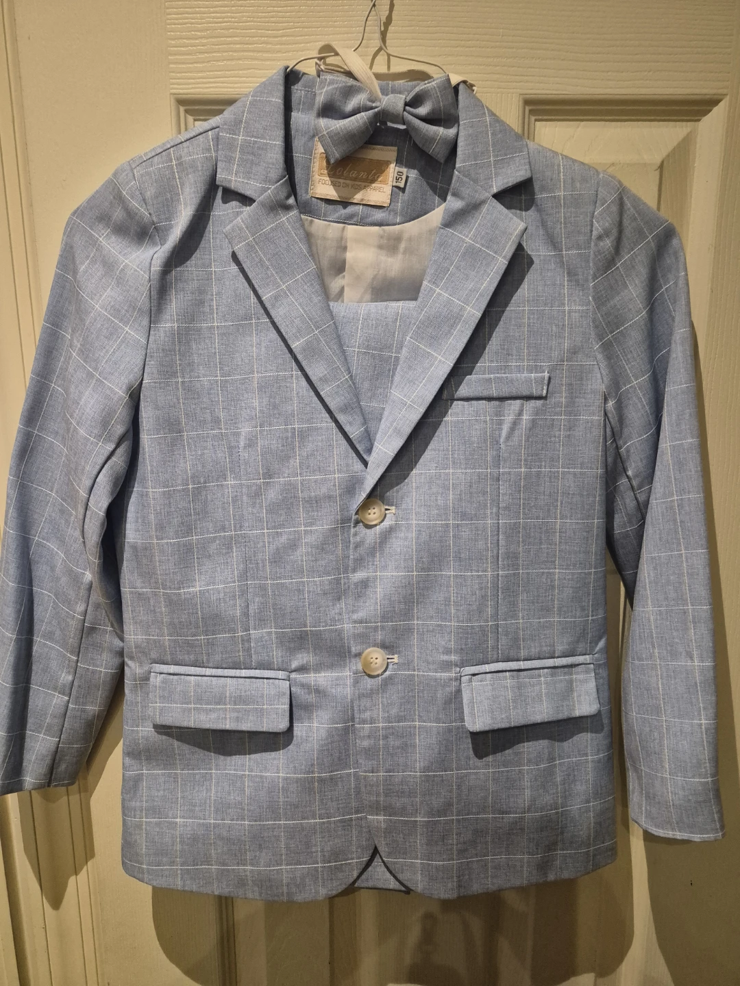 Lelanta Boys Blue Plaid Suit with Bow Tie - Size 150