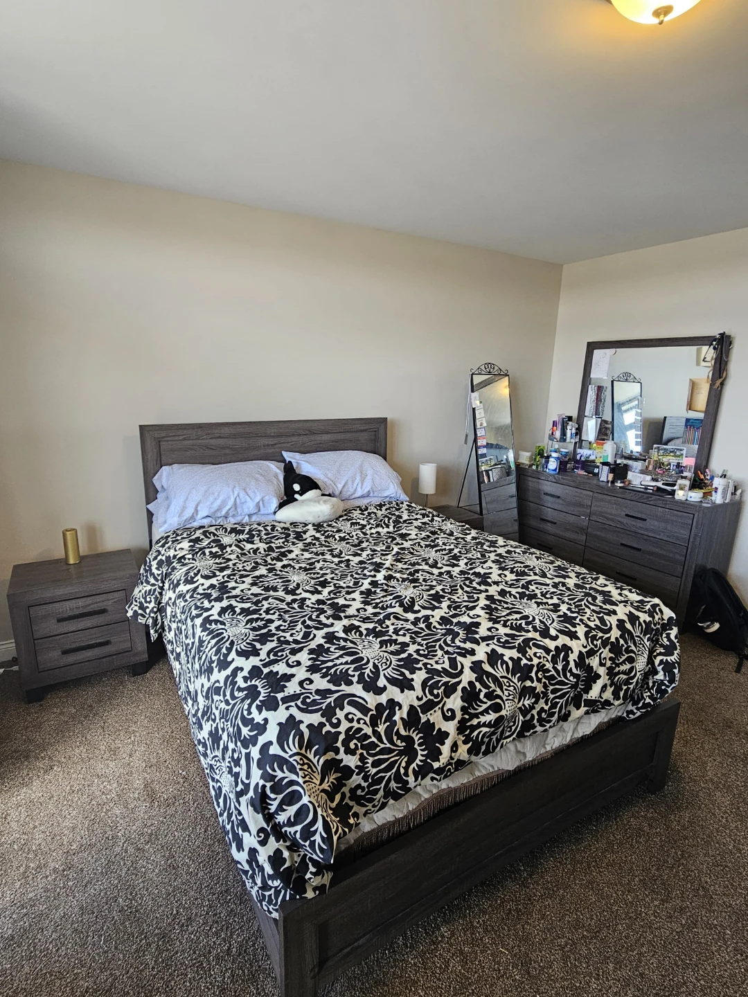 Gray Wood Finish Bedroom Set - Bed Frame, Dresser, Nightstand
