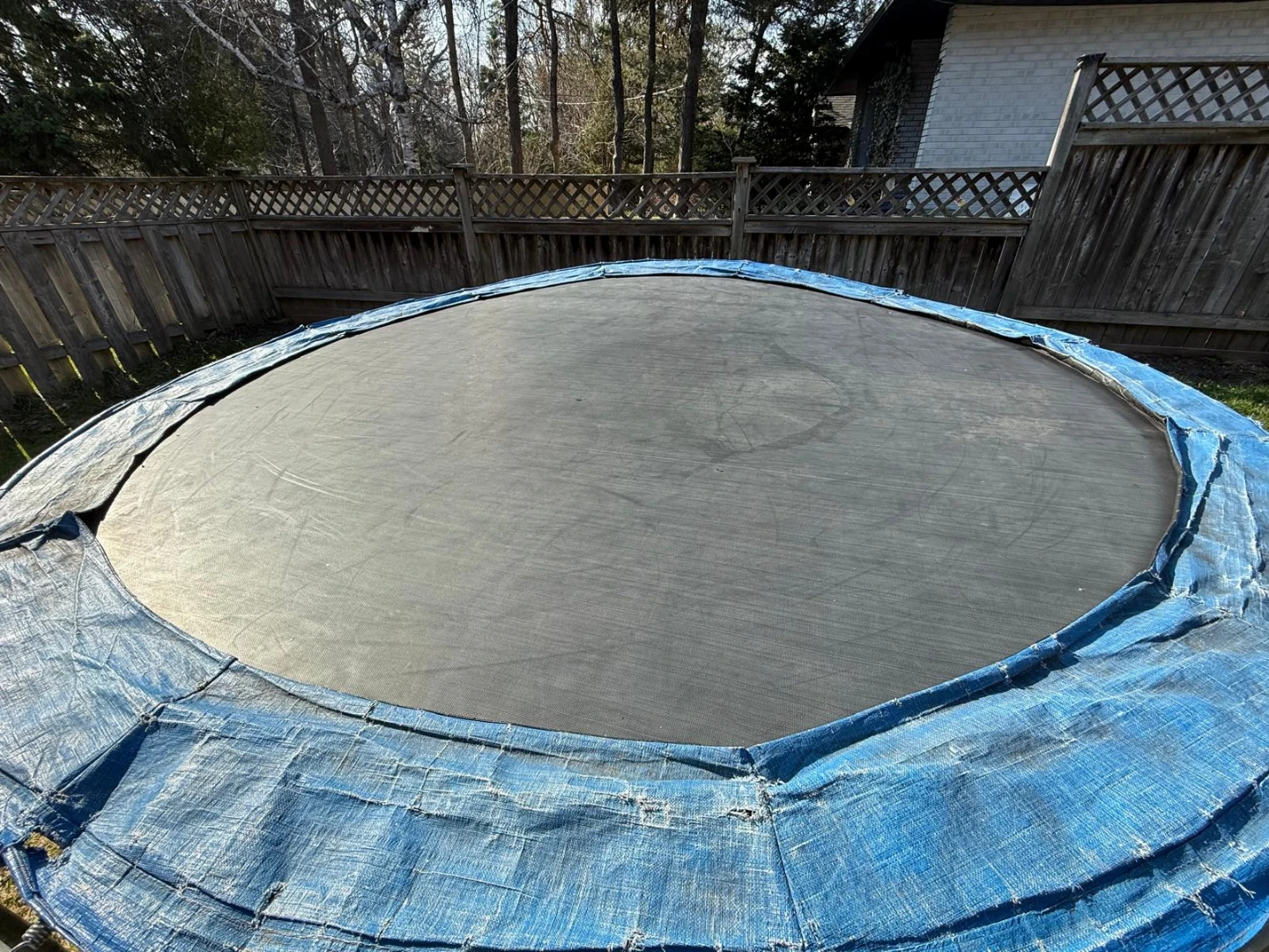 Large Used Trampoline with Blue Safety Pad
