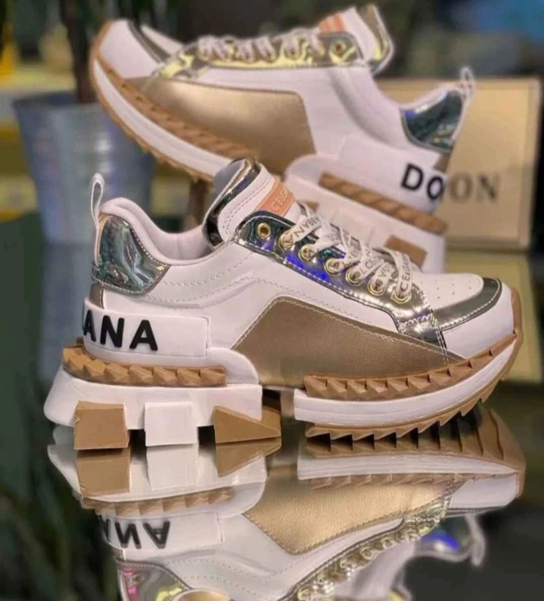 Dolce & Gabbana White & Gold Sneakers