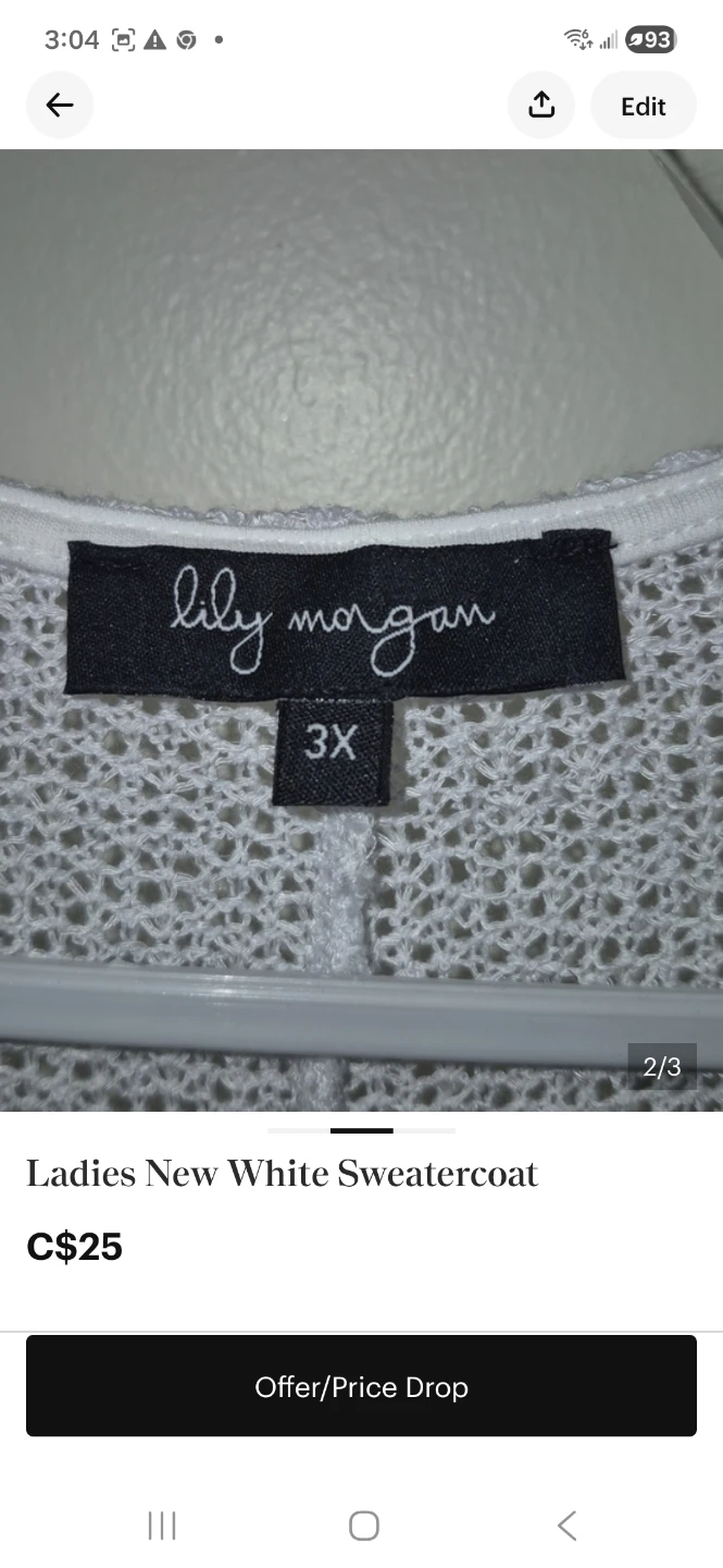 Lily Morgan Ladies 3X White Sweatercoat - photo 2