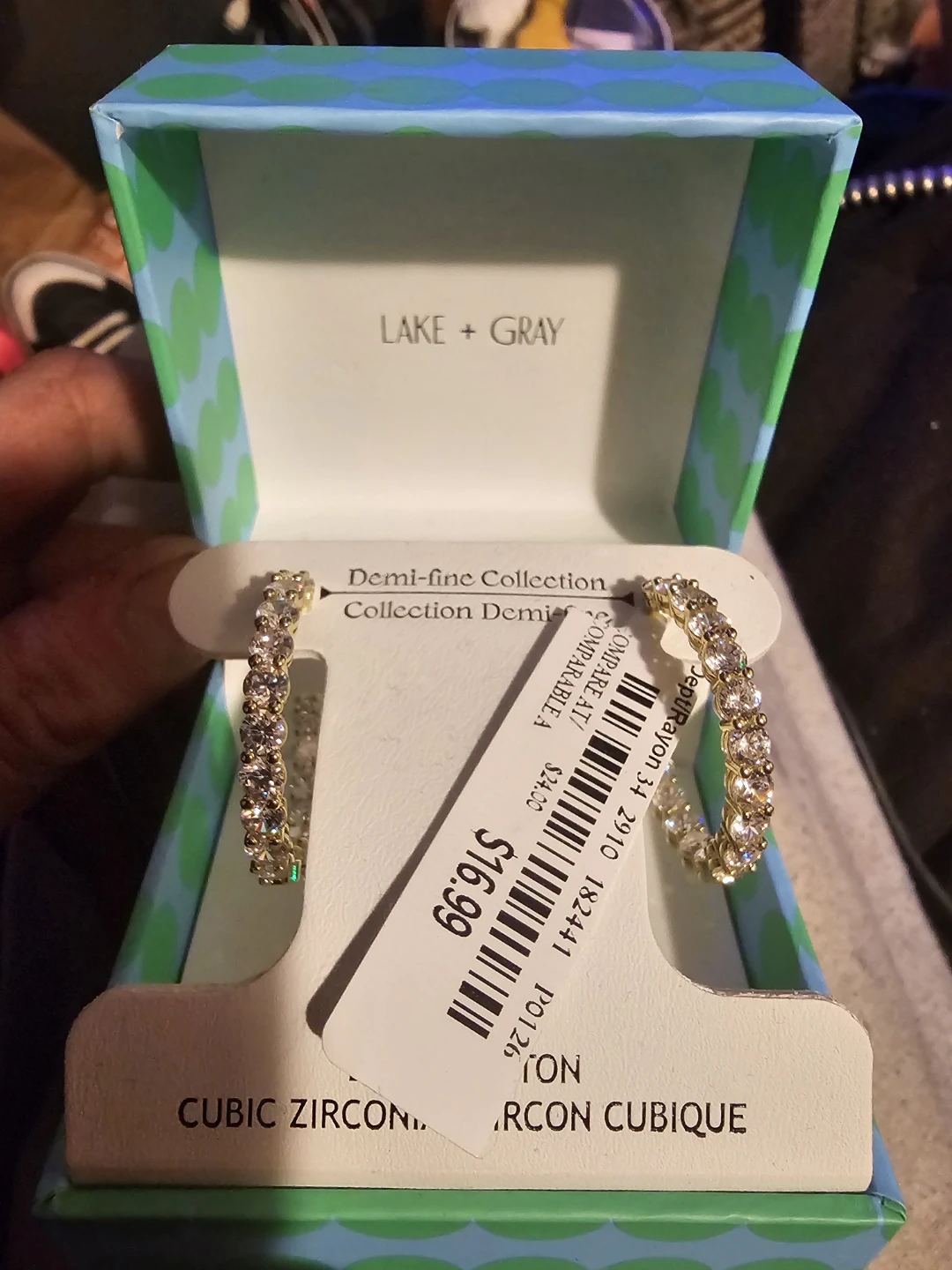 Lake + Gray Hoop Earrings - Cubic Zirconia