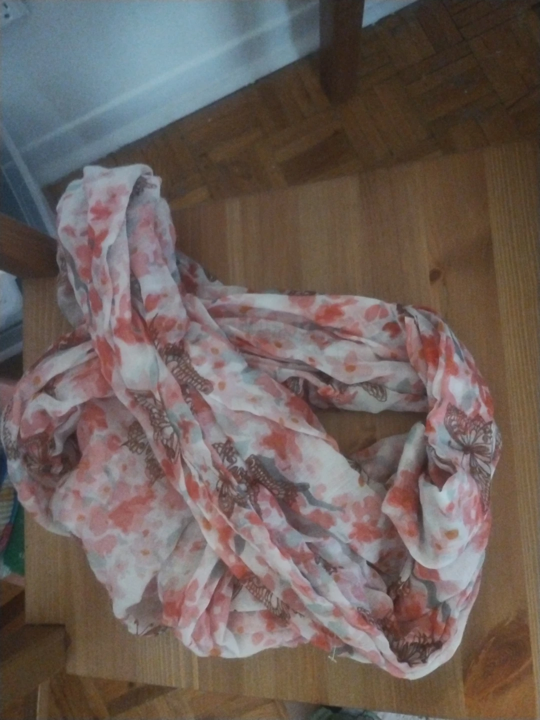 Light floral and butterfly print infinity scarf