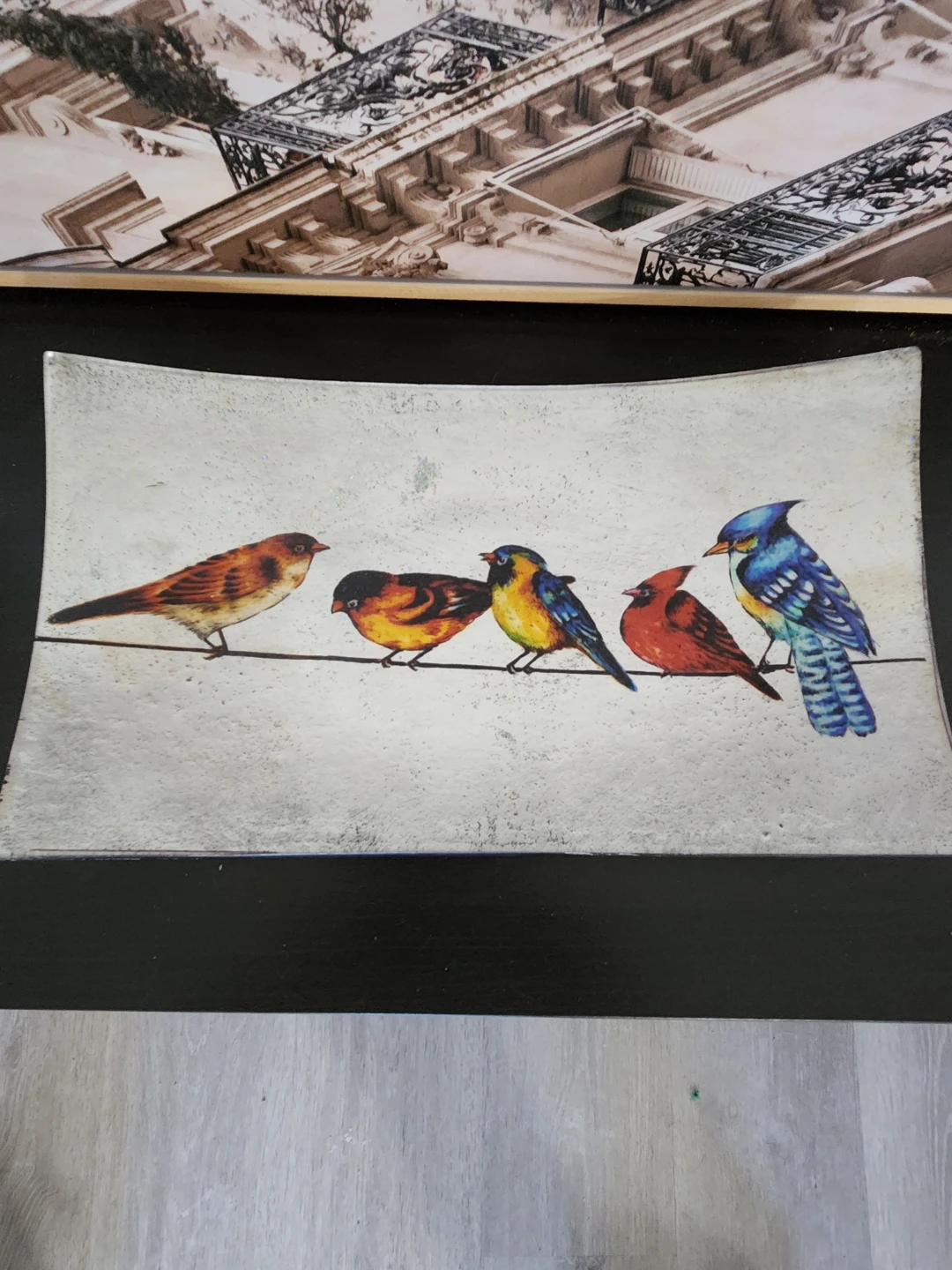 Glass decorative tray with birds
