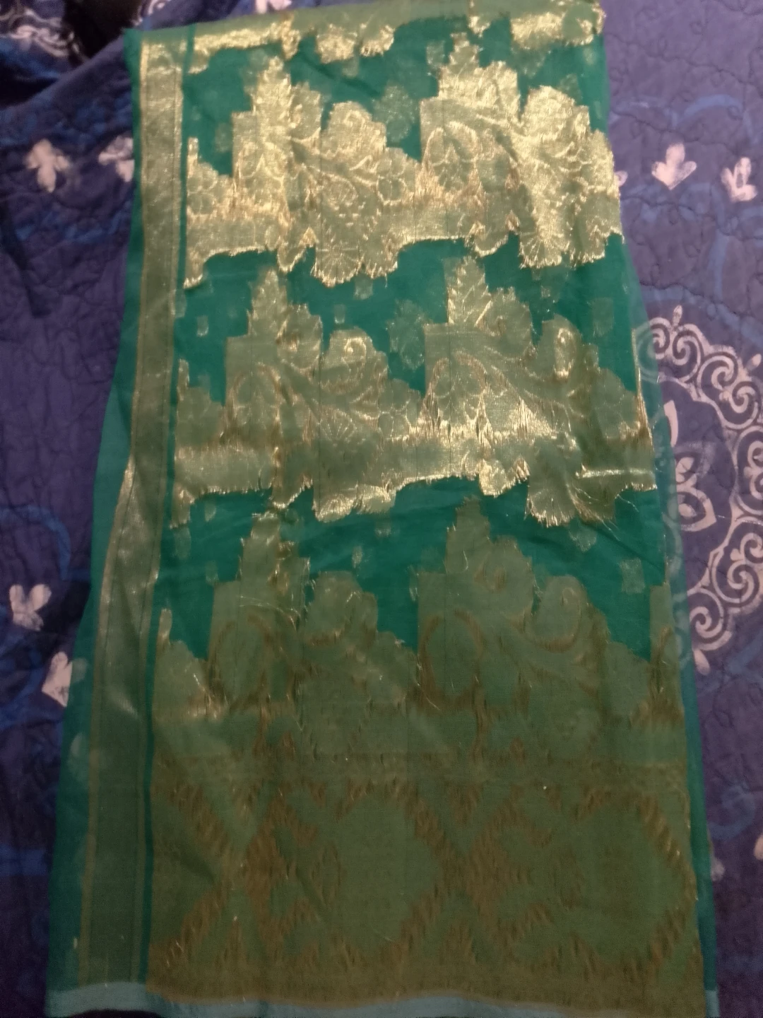 Teal Saree with Gold Border 🌱