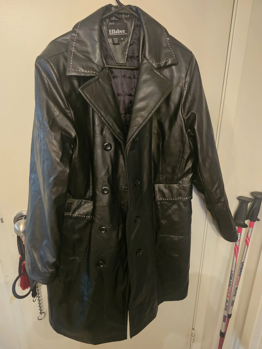 Ellabee Black Faux Leather Trench Coat Size 18