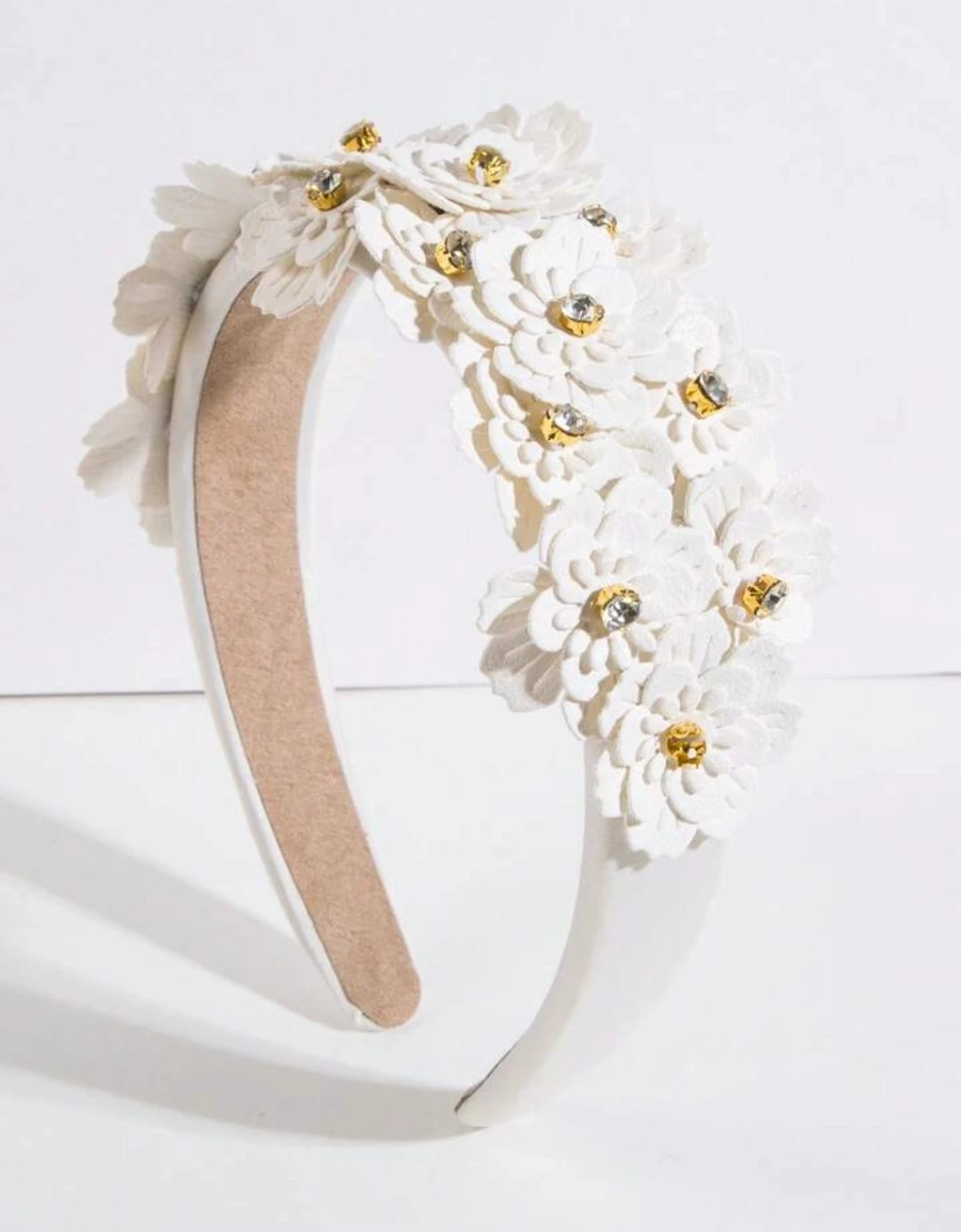 White Flower Headband with Rhinestones