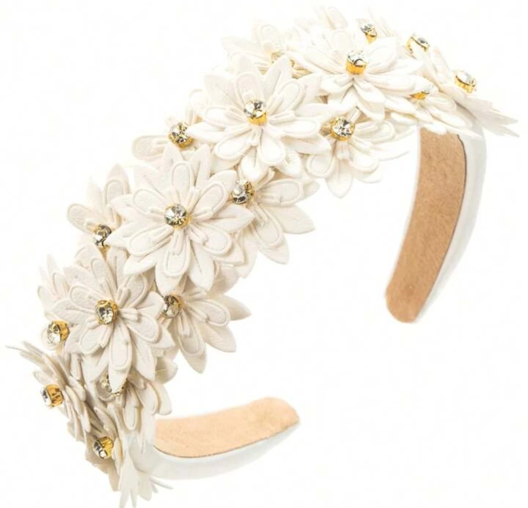White Flower Headband with Rhinestones - photo 2