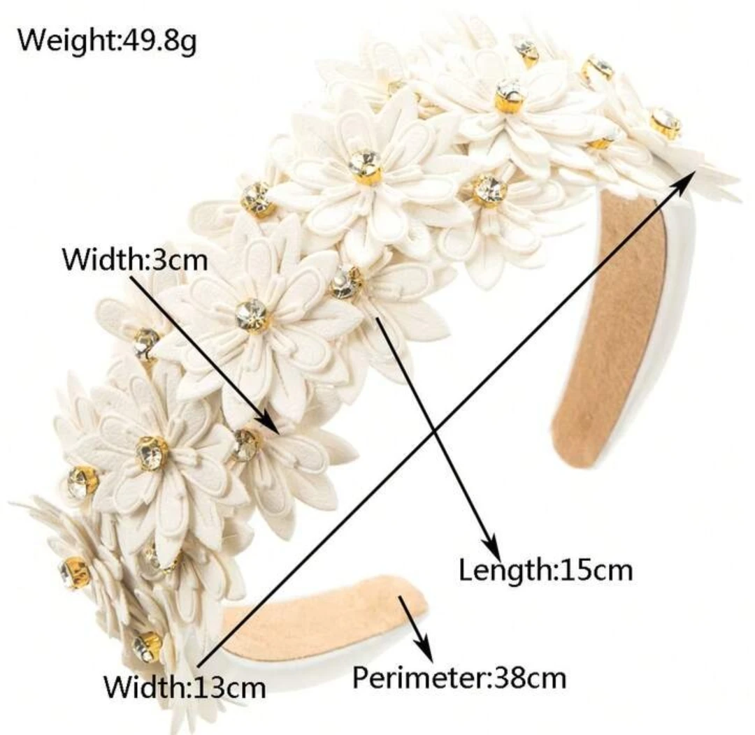 White Flower Headband with Rhinestones - photo 3