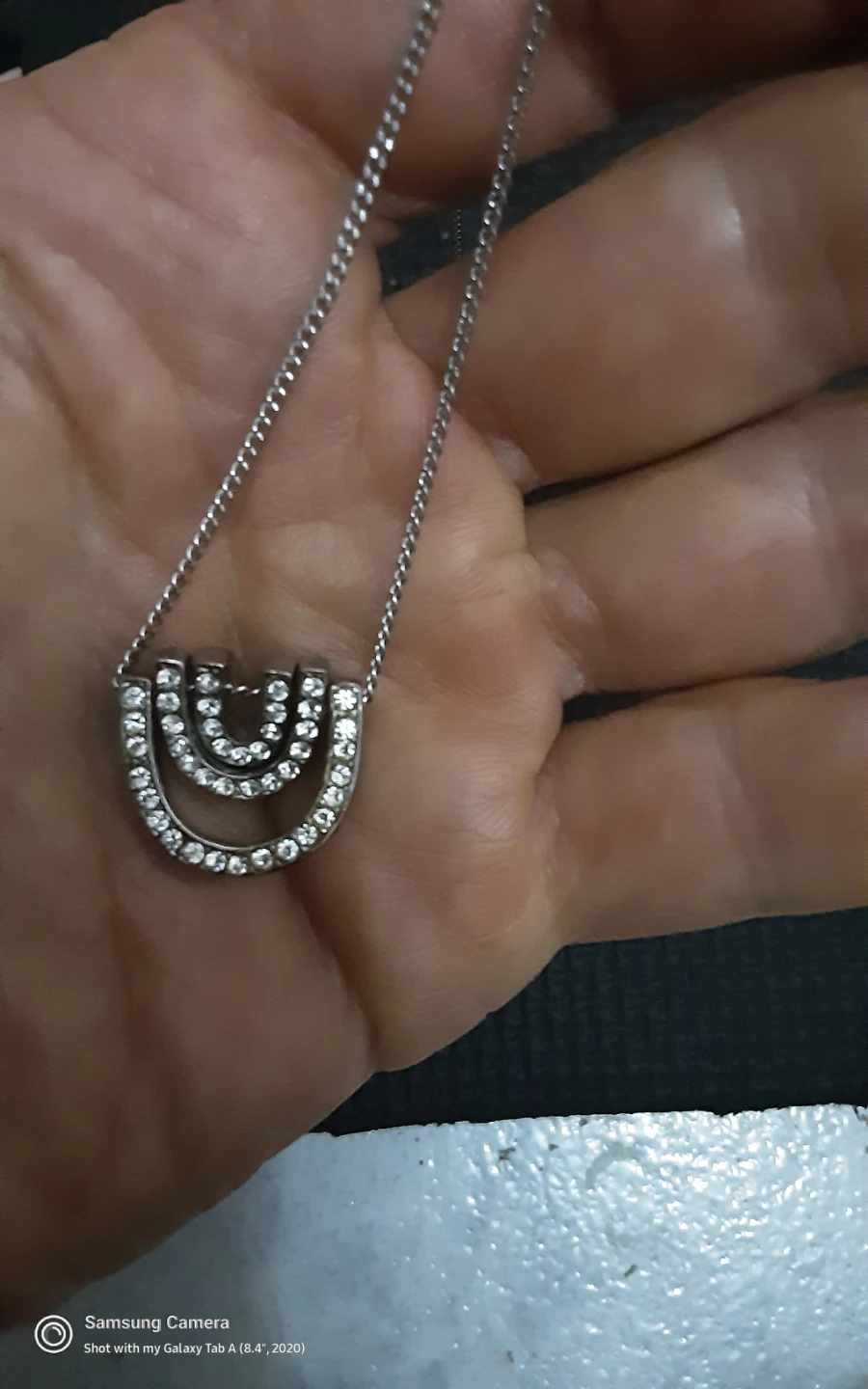 Silver necklace with faux diamond pendant - photo 3