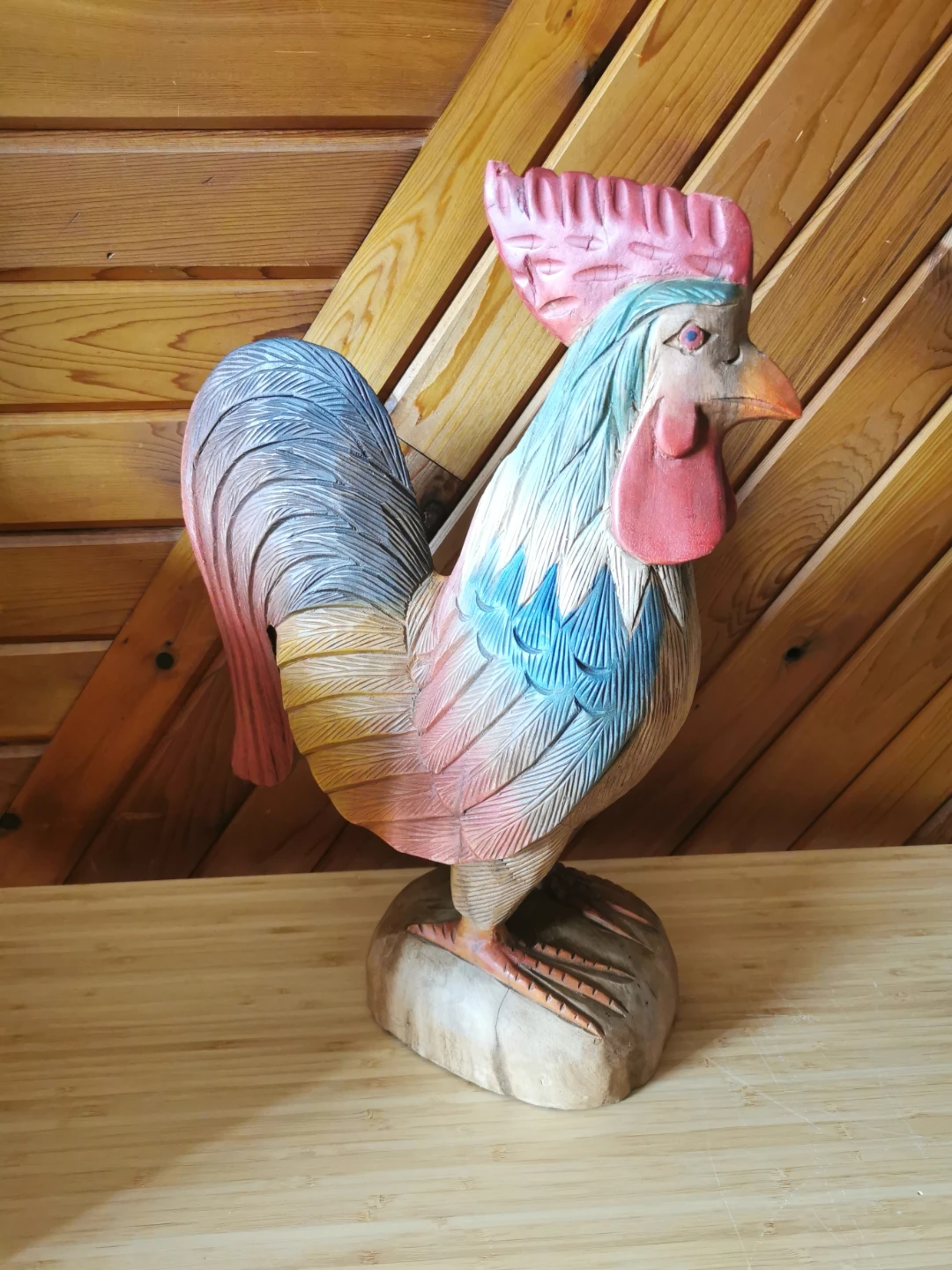 Vintage Hand-Carved Wooden Rooster Sculpture | Folk Art - photo 2