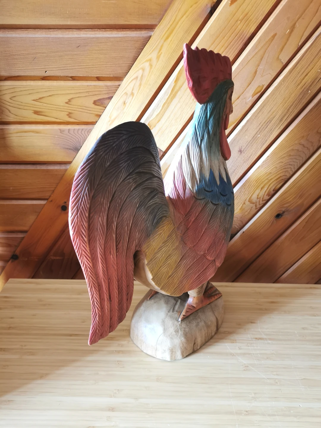 Vintage Hand-Carved Wooden Rooster Sculpture | Folk Art - photo 3