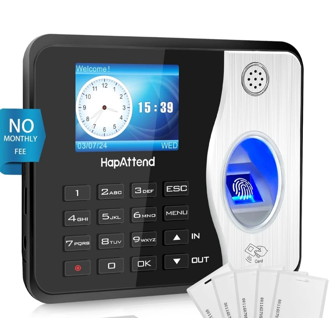 HapAttend Time Clock System with Fingerprint and Card Reader