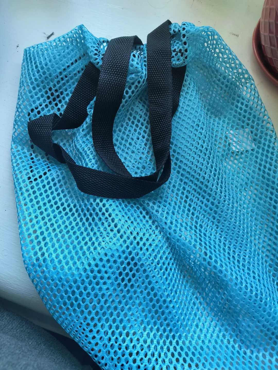 Blue Mesh Drawstring Bag