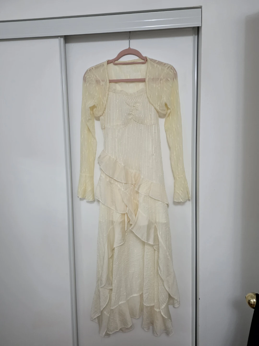 Cream Ruffle Maxi Dress with Bolero