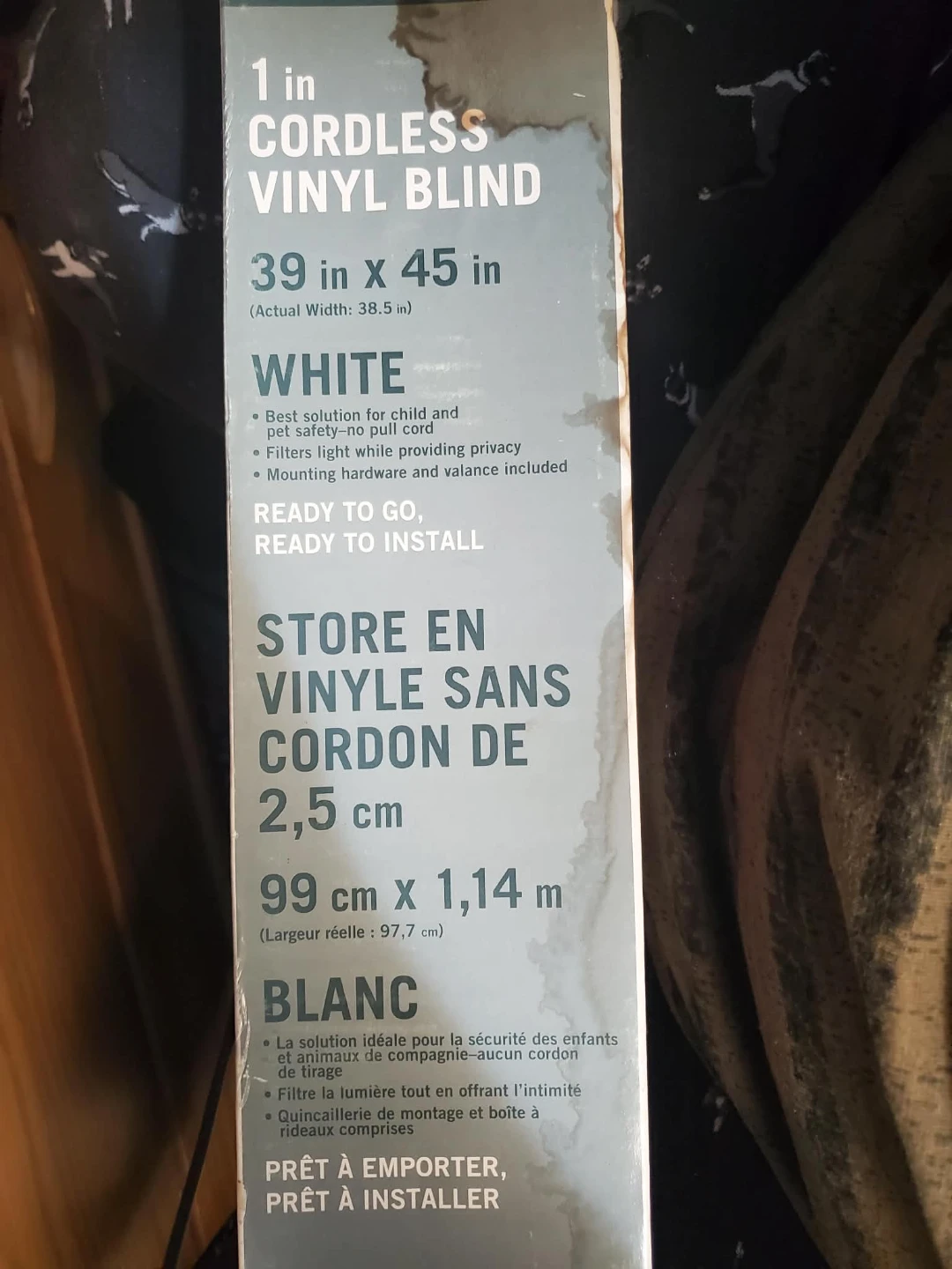 1 inch Cordless Vinyl Blind - White - 39" x 45" - photo 2