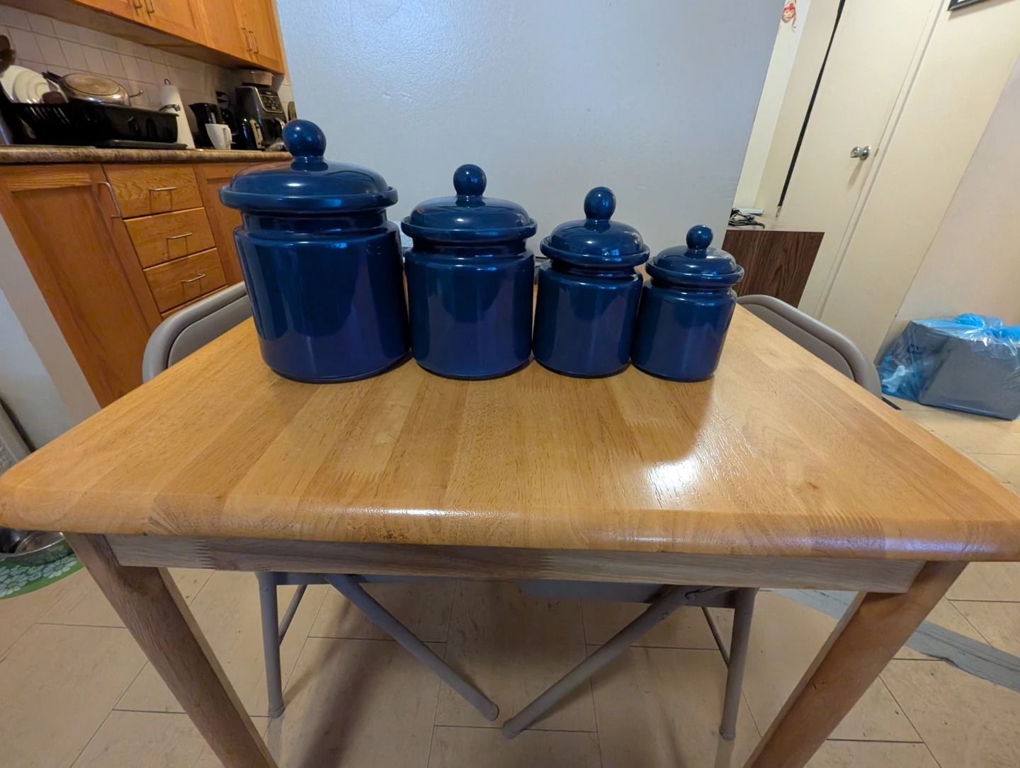 Set of 4 Blue Ceramic Canisters