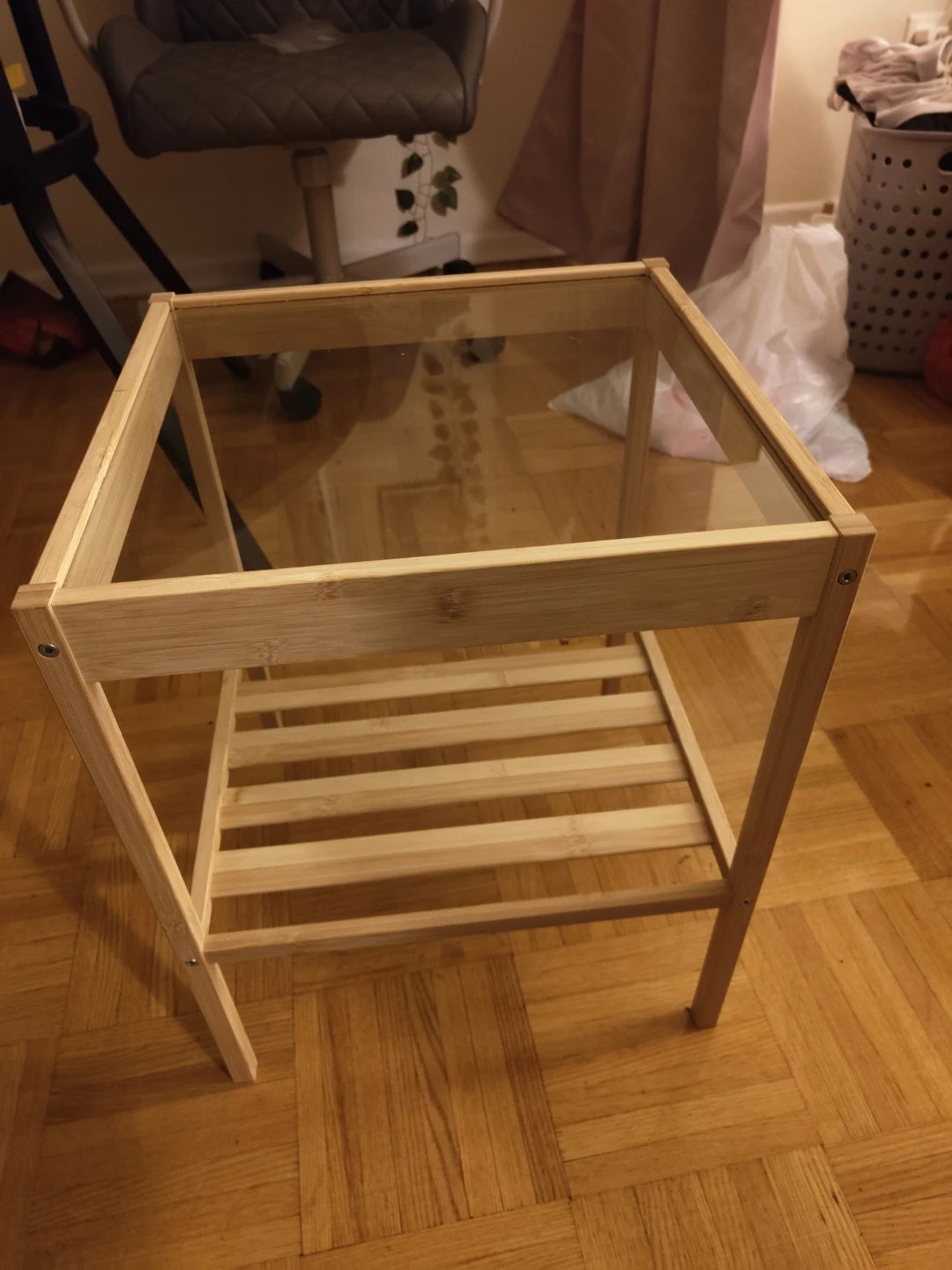 IKEA Wooden Side Table with Glass Top