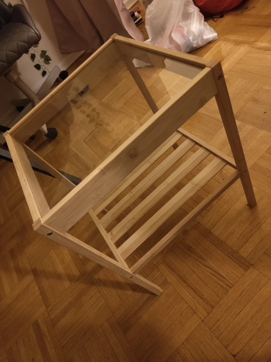IKEA Wooden Side Table with Glass Top - photo 2