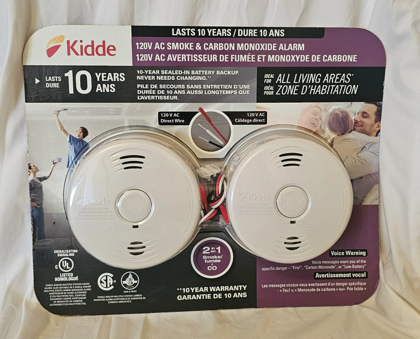 2 White Kidde 10 Year Smoke and Carbon Monoxide Alarm Pack