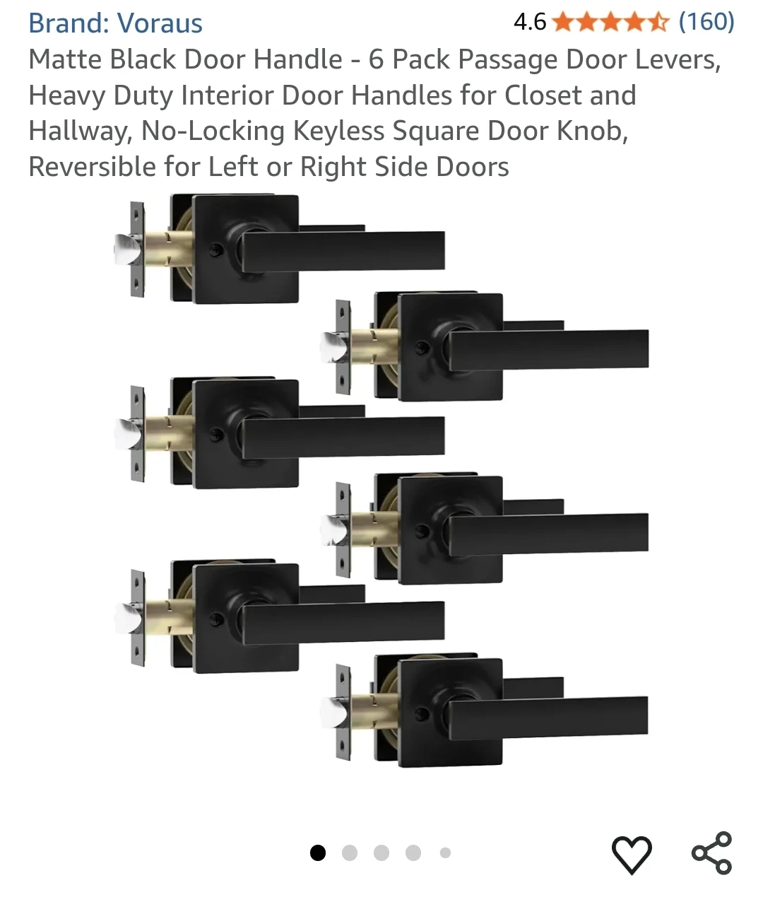 Voraus Matte Black Door Handle - 6 Pack Passage Levers