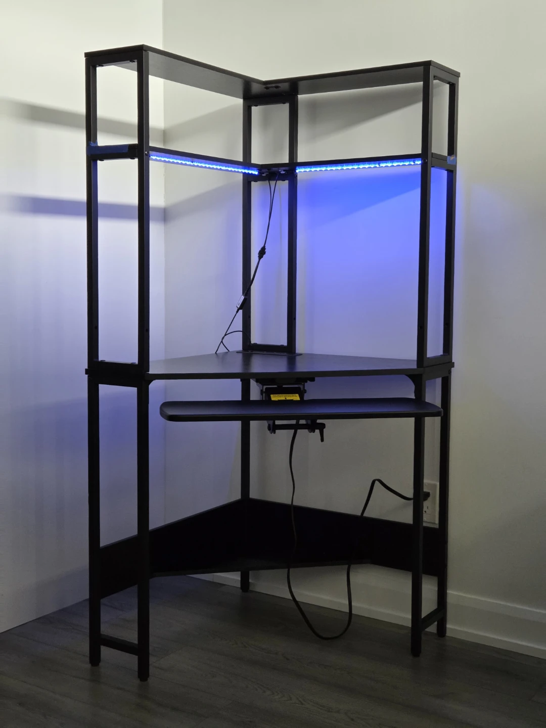 Black Corner Desk with Built-in Power Strip and LED Lights - photo 2