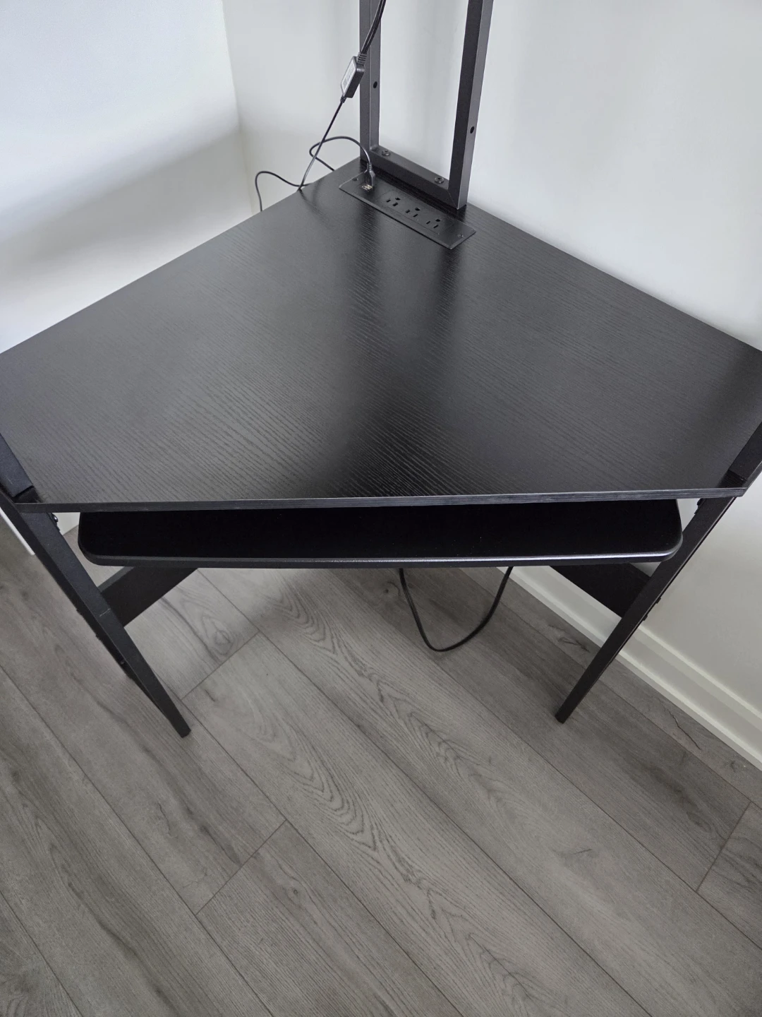 Black Corner Desk with Built-in Power Strip and LED Lights - photo 4