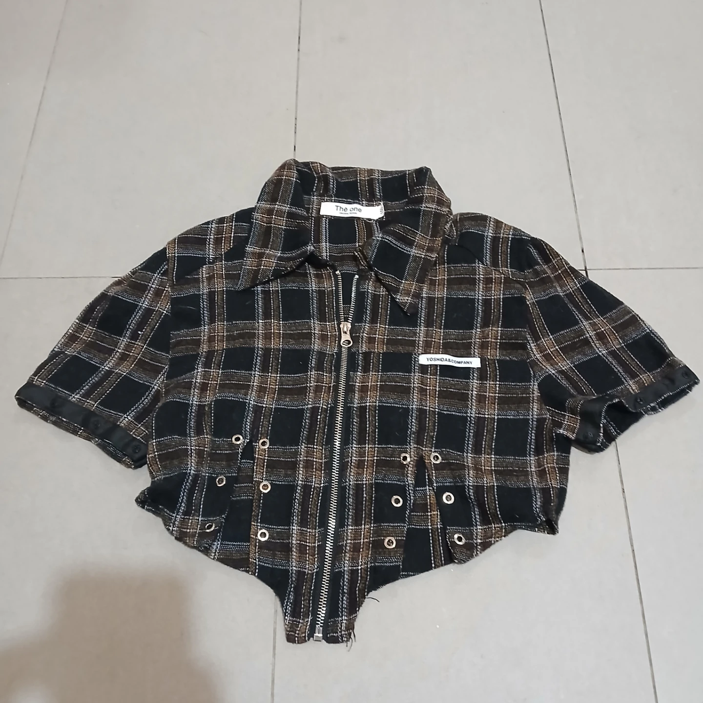 The one plaid cropped zip-up jacket