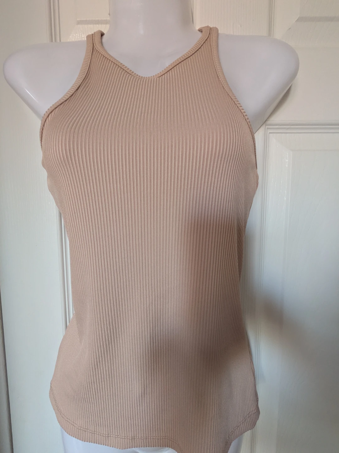Ribbed Racerback Tank Top - Beige