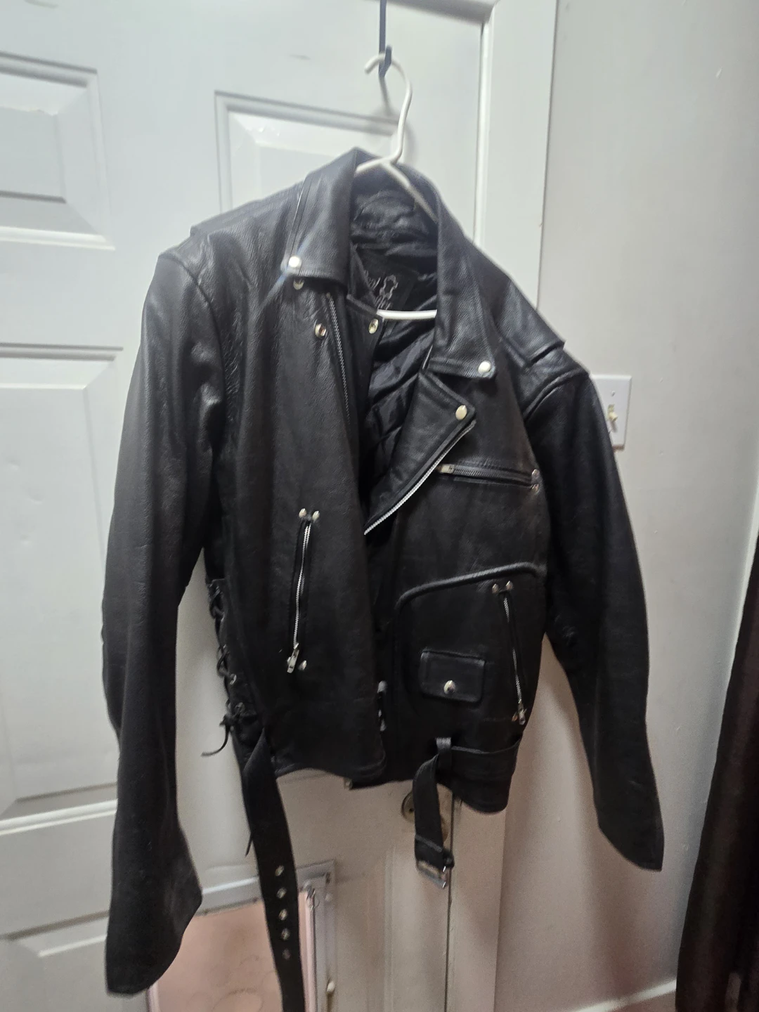 Black Leather Motorcycle Jacket - 5XL