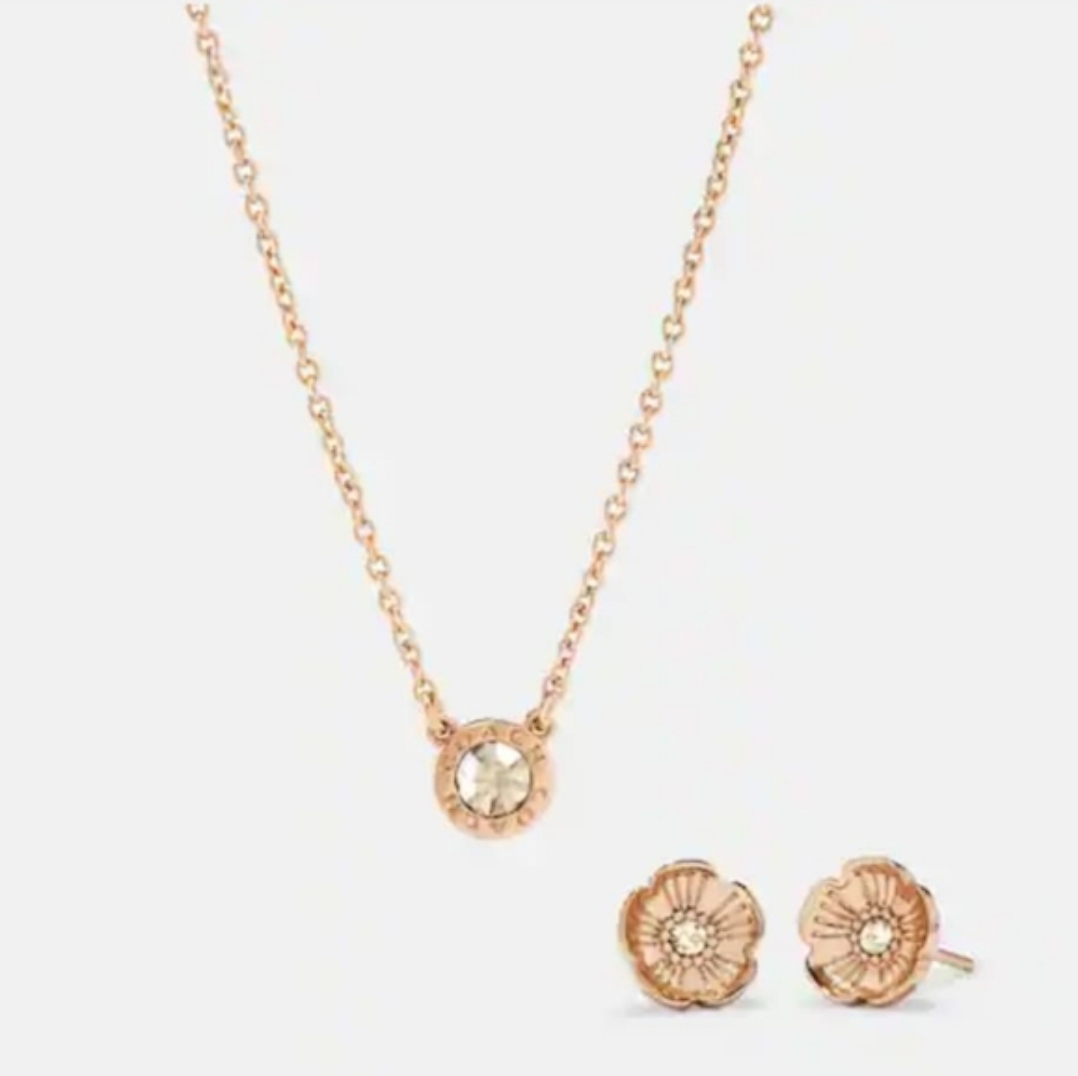 Coach Rose Gold Flower Necklace and Earrings Set - photo 2