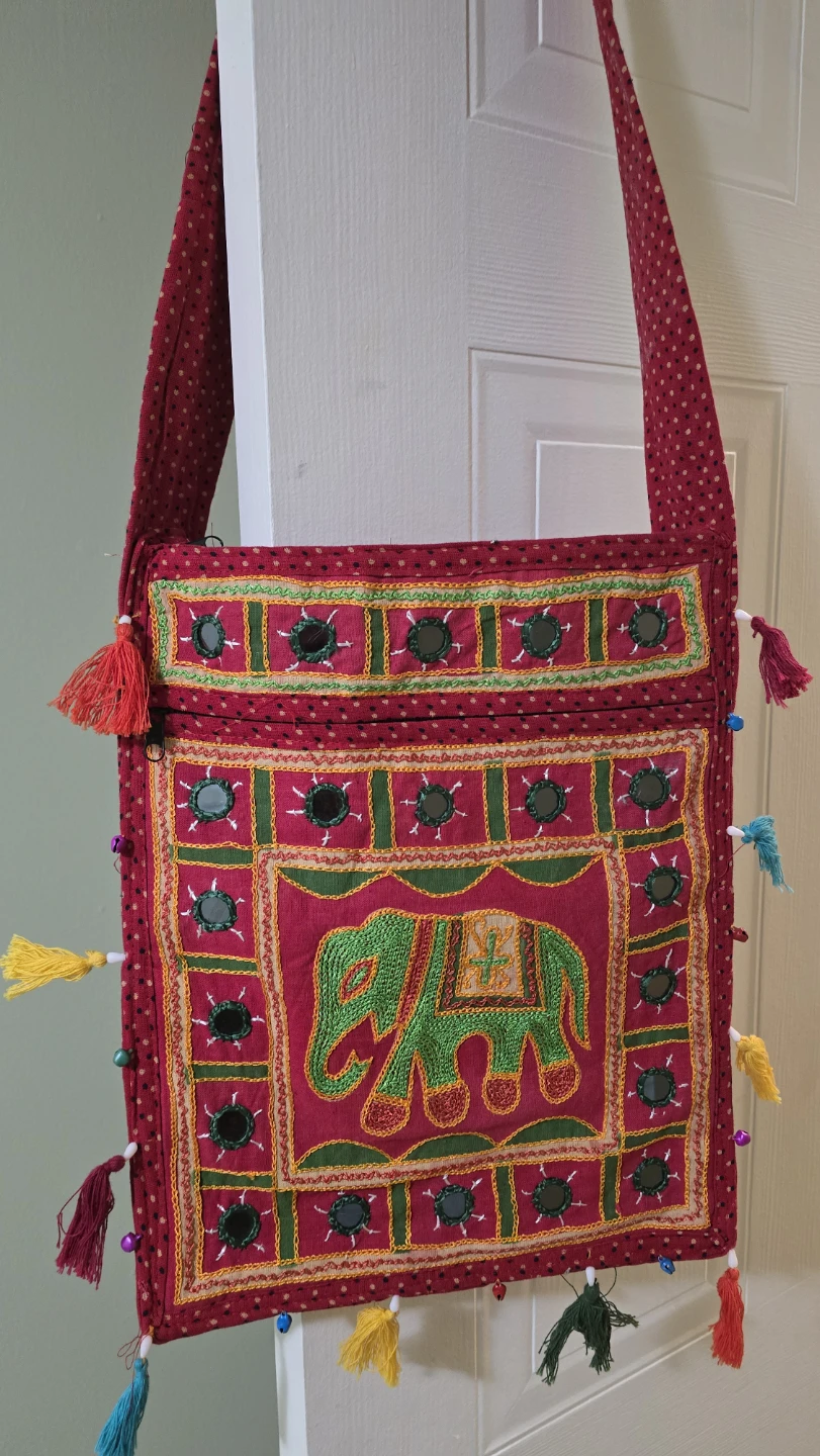 Embroidered Elephant Sling Bag with Mirrors
