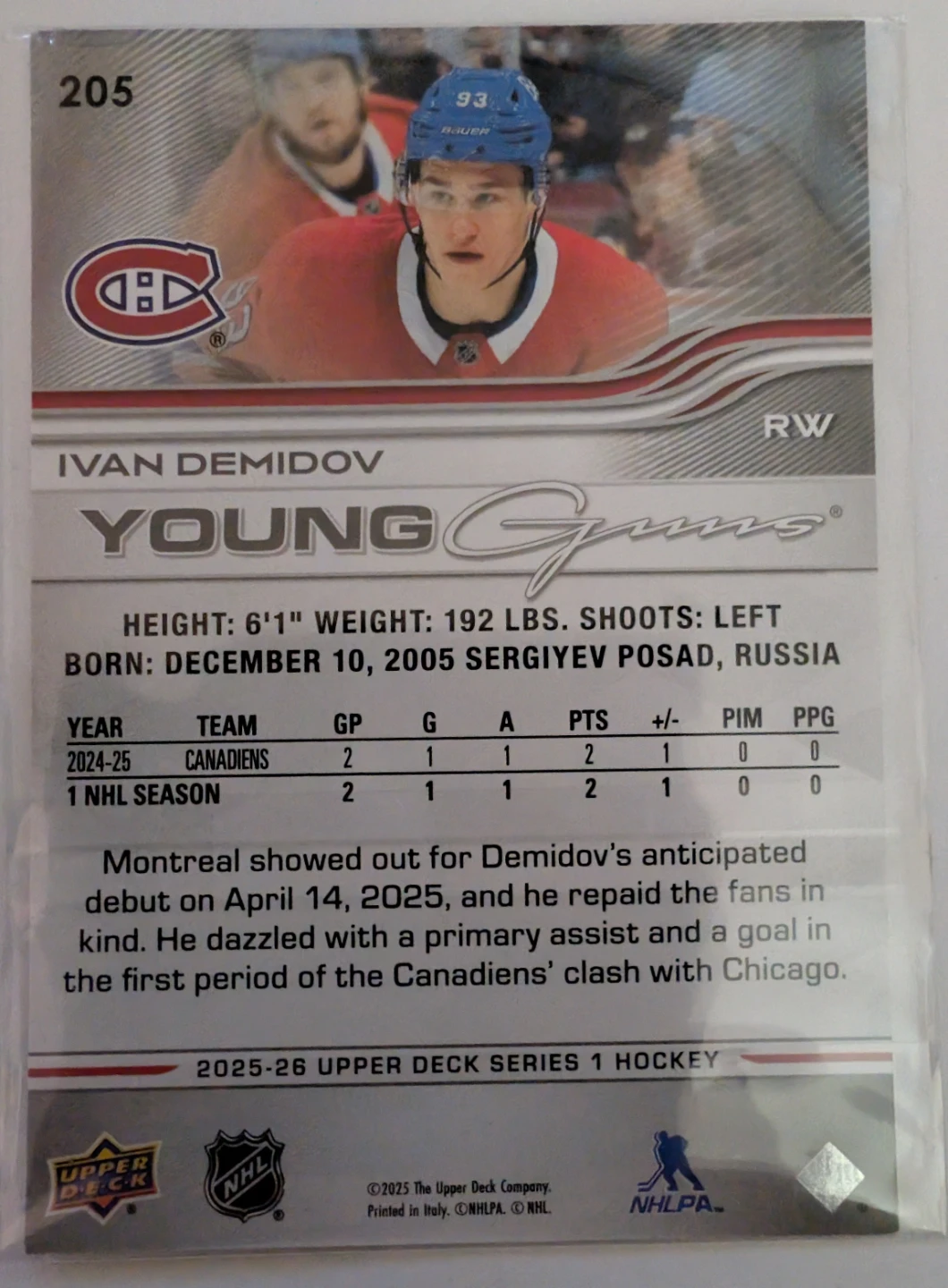 2024-25 Upper Deck Series 1 Ivan Demidov Young Guns RC Jumbo - photo 2