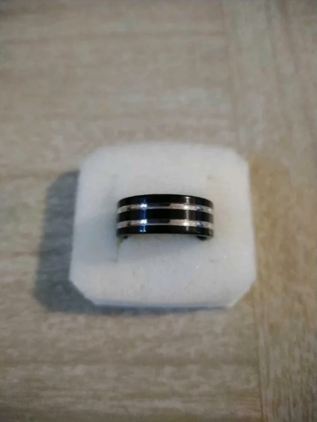 Men's Ring - Black Band with Silver Stripes