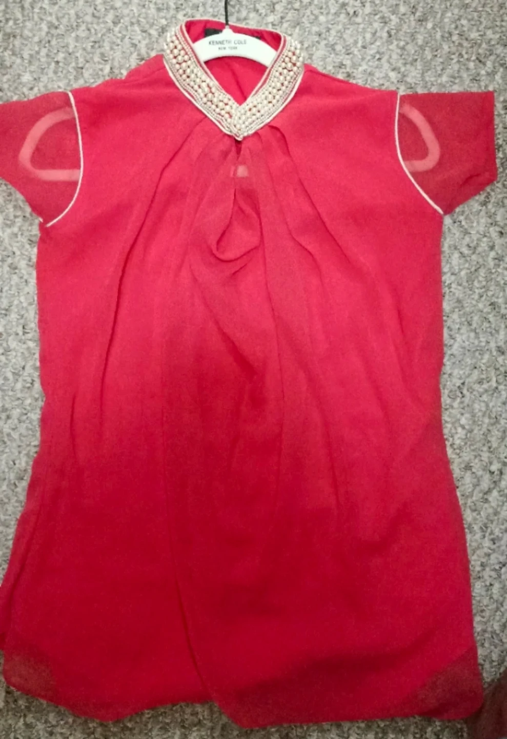 Coral Red Top with beaded neckline - photo 2