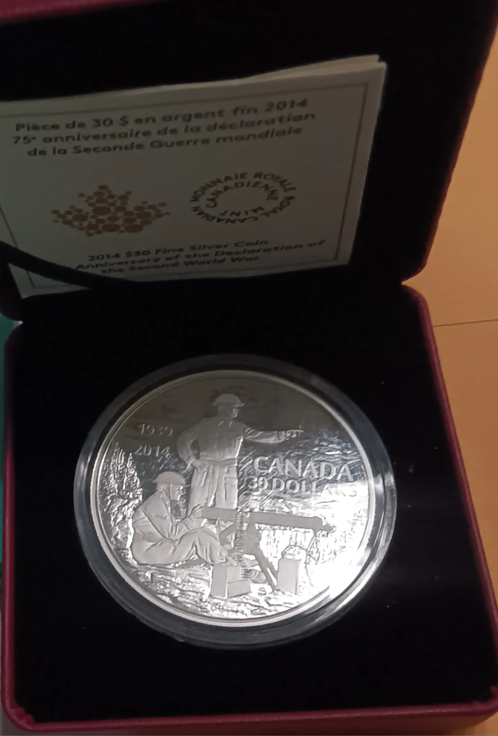 Canada 2014 $30 Fine Silver Coin - WWII Anniversary