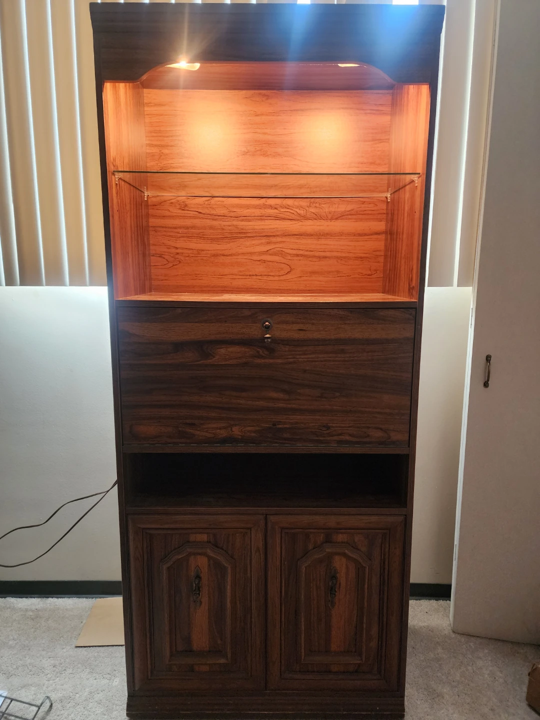 Wooden Secretary Desk with Hutch and Lights