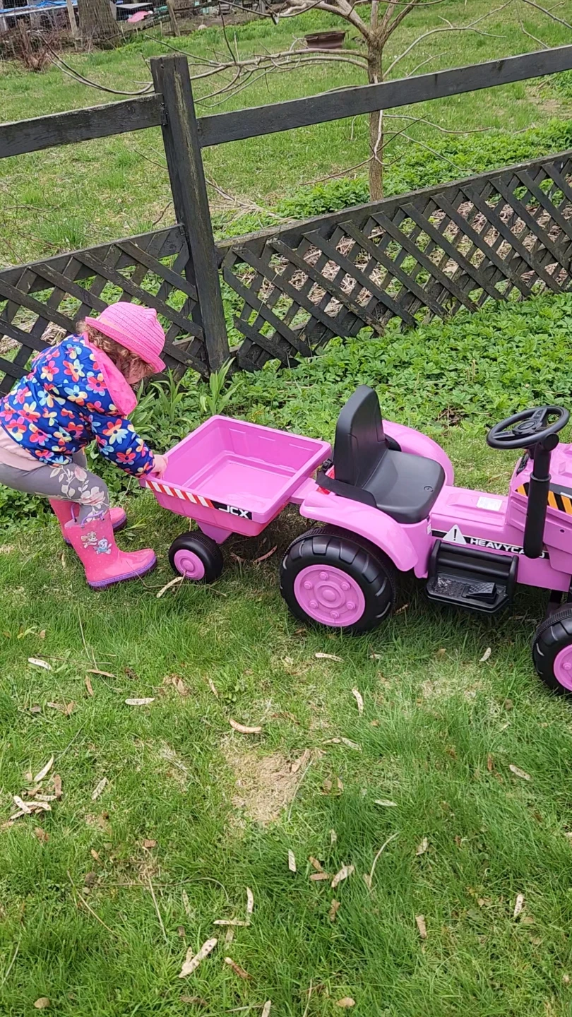 Pink Ride-On Tractor with Trailer 12V Battery Life A+