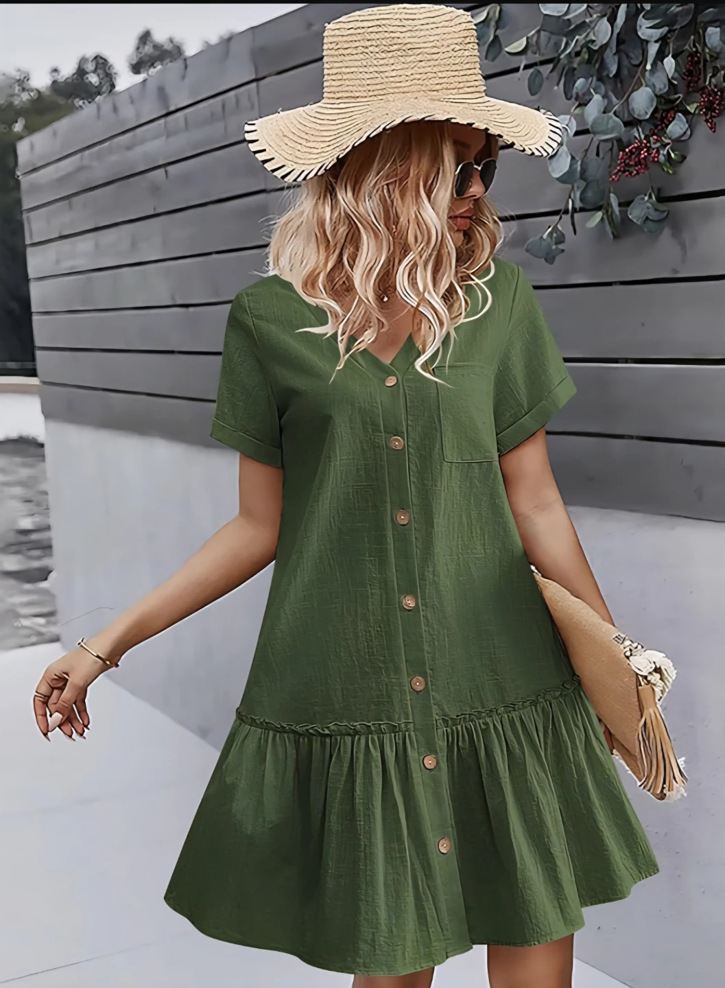 Hotouch Women Button Down Loose Summer Cotton Linen Dress